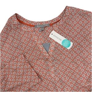 Daniel Rainn‎ Koda Split Neck Blouse Women's Size Medium Coral 3/4 Sleeve NEW